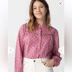 Sissy-boy patterned ruffle blouse pink large